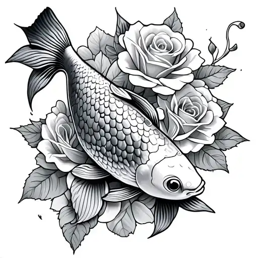 Koi Fish And Roses Tattoo Forearm
