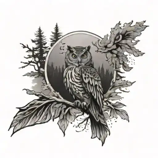 Full Forearm Tattoo With Moutains Trees And An Owl