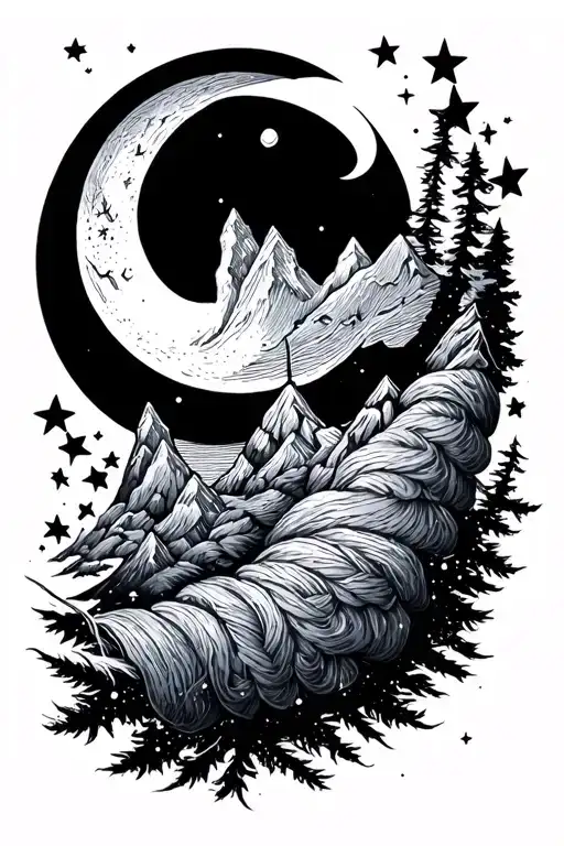 Crochet Knitting Moon Stars Mountains