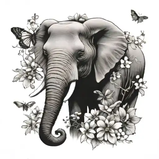 Elephant With Flowers And Bees