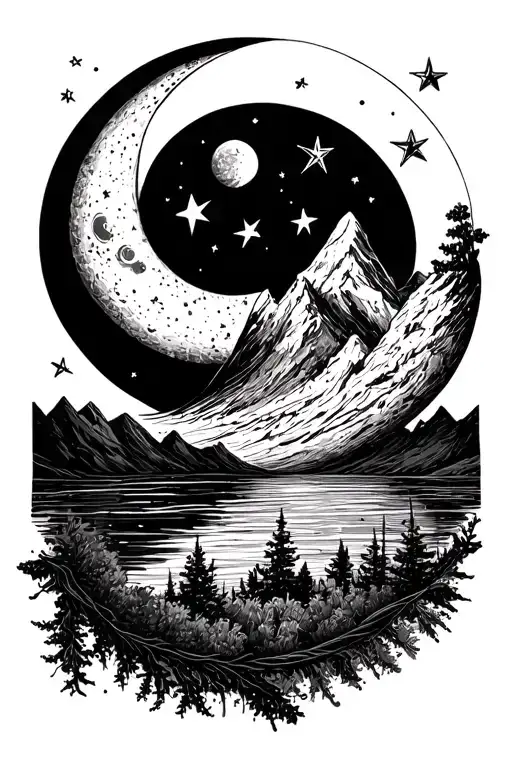 Crochet Knitting Moon Stars Mountains