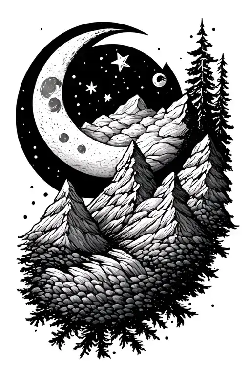 Crochet Knitting Moon Stars Mountains