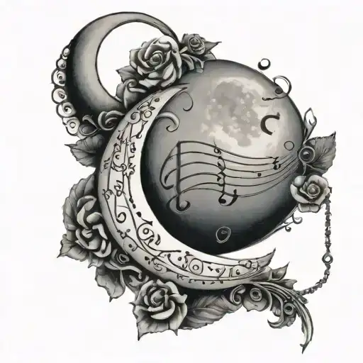 Crescent Moon With Music Notes Hanging On The Edge