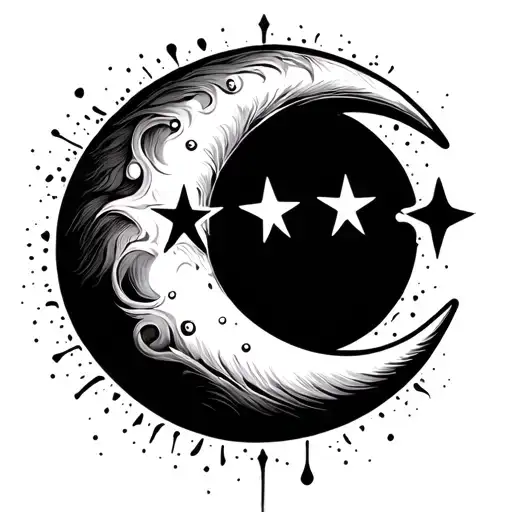 Crescent Moon With 2 Stars For A Man