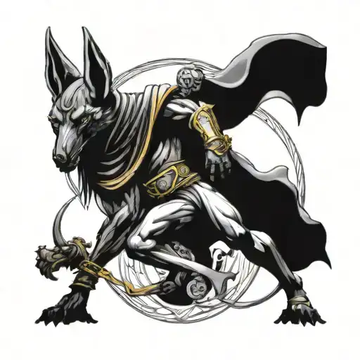 A Fight Between Anubis And Odin Black And Withe