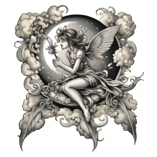 Fairies Flying Around Clouds And Sun Rays