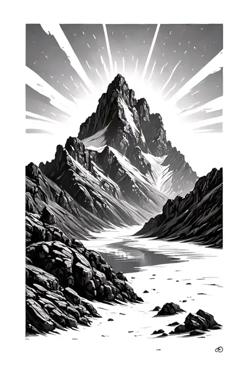 Rocky Mountain With Sunlight Rays Creating Different Shades Of Grey Through The Mountain Landscape