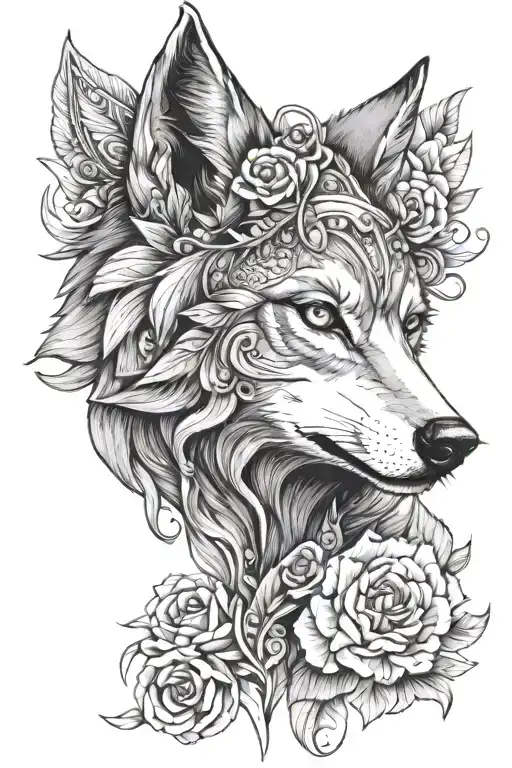 Feminine Wolf With Ram Skin Around Head