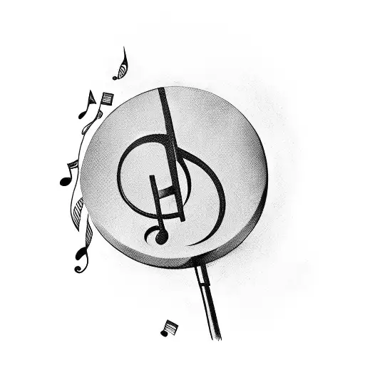 A Black-grey Tattoo Of A Microphone Held By A Tree Branch With Musical Notes As Leaves