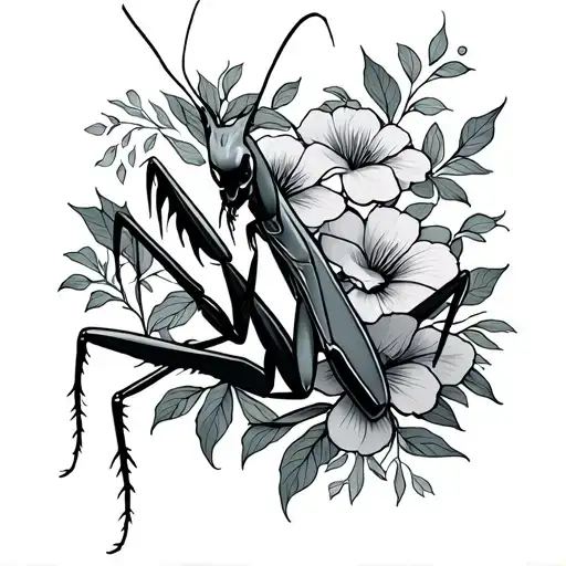 Praying Mantis And Floral