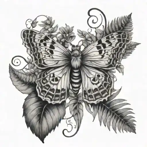 Moth With Ferns And Vines Growing