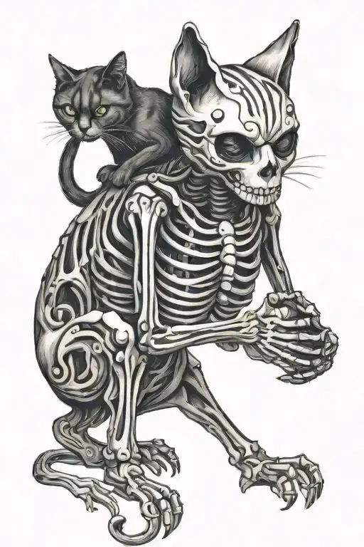 Skeleton Holding Black Cat