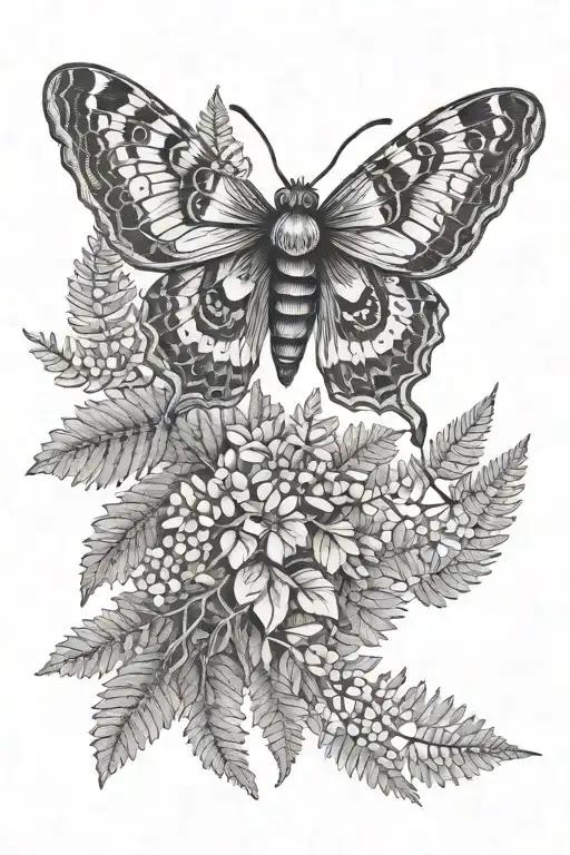 Moth With Ferns And Vine Half Sleve