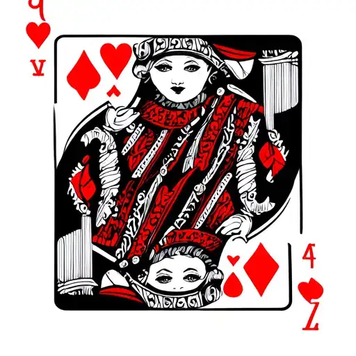 Black And Red Queen Of Hearts Card