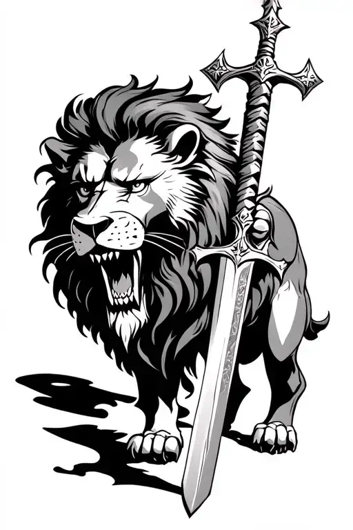 Scary Lion Christian Warrior Wielding A Sword