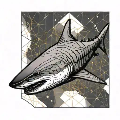 Tiger Shark Fine Line With Geometry Golden Ratio