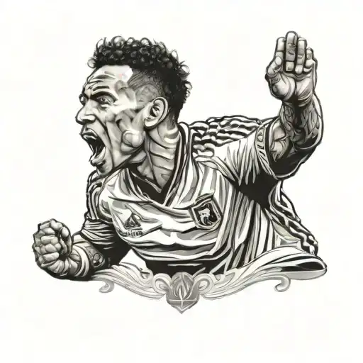 A Detailed Black And Grey Portrait Of A Famous Soccer Player With A Halo Above Their Head