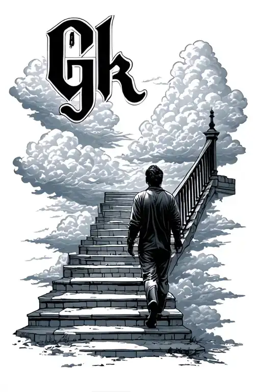 Clouds And Heaven Stairs Someone Walking With Gk Letters