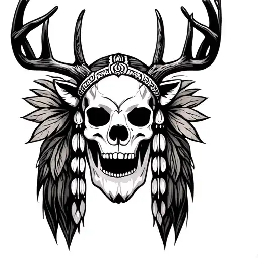 Indian Skull With Human And Colored Deer For Legs