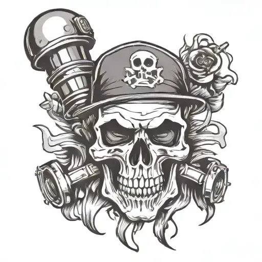 Skull With Crossbones Flame And Microphone And A Of Anarchy On Forehead