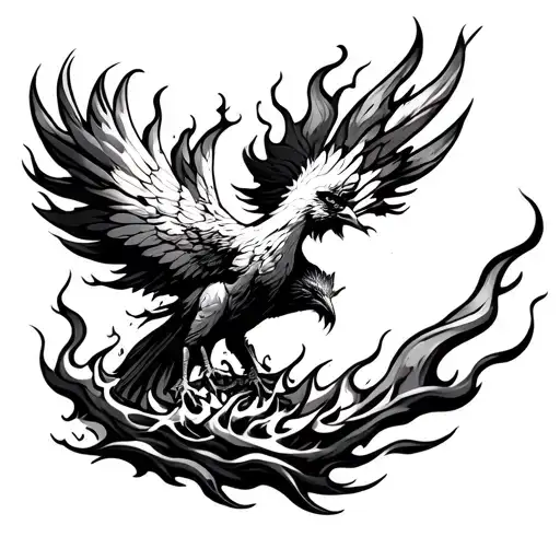 Pheonix Rising Out Of Ash And Flames Black And White With Bright Flames For Woman