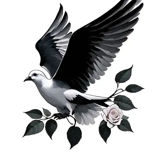 Rose And Dove Flying