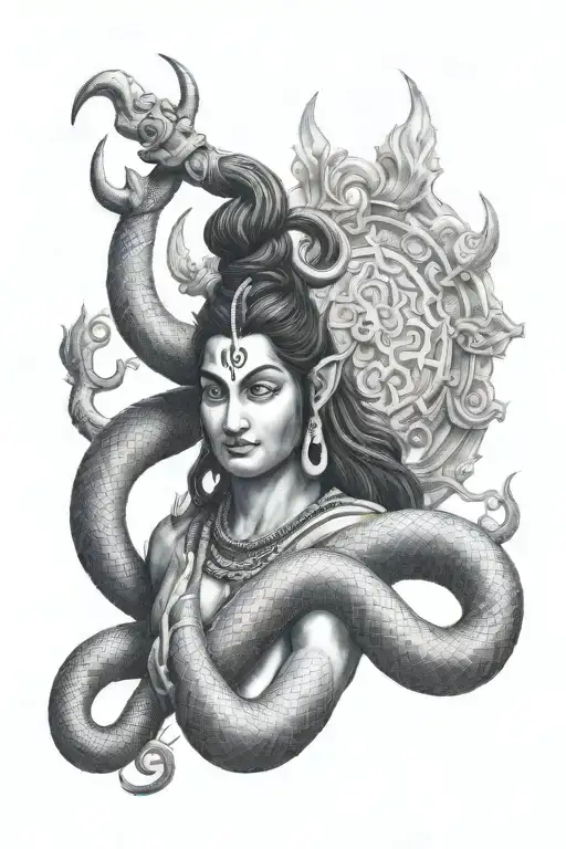 Lord Shiva Trident And His Snake