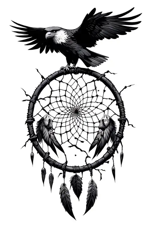 Broken Dream Catcher With Eagle Perched And Breaking It