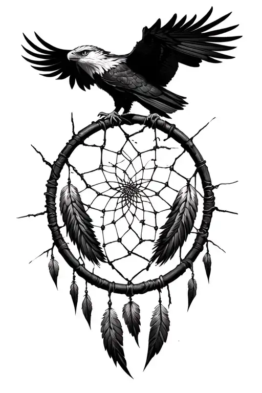Broken Dream Catcher With Eagle Perched And Breaking It