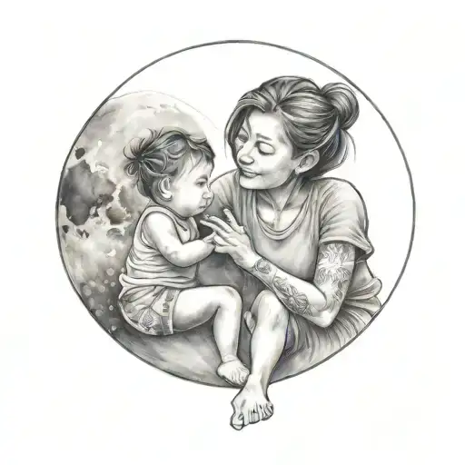 Mom Showing Moon To Kid From Earth