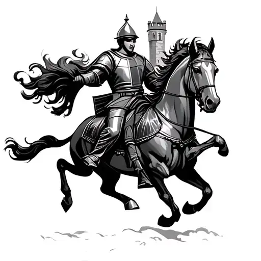 Castle And Knight On Horse Galloping