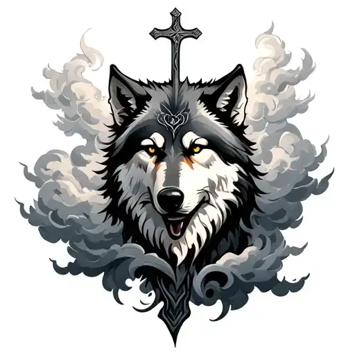 God Wolf Clouds With A Cross