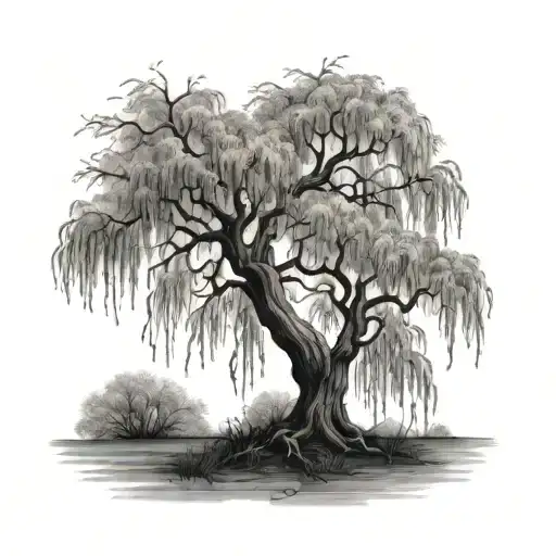 Leafless Tree Of A Weeping Willow