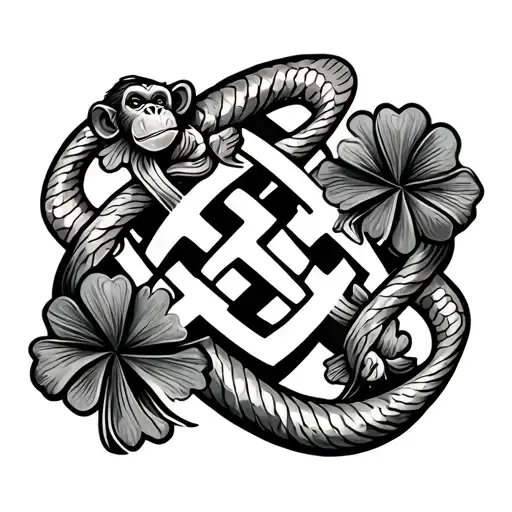 Irish Knot Design Incorporating Clovers Fish And Monkeys
