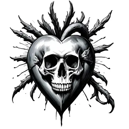 Sacred Heart With Skull Surrounded
