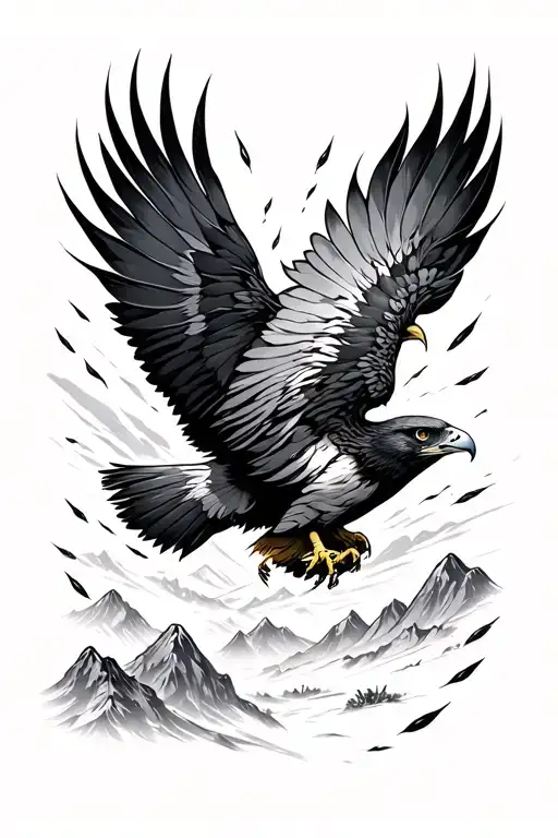 Desert Mountain And Hawk Feathers Falling