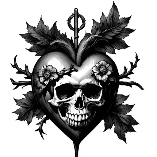 Sacred Heart With Skull Surrounded Throat