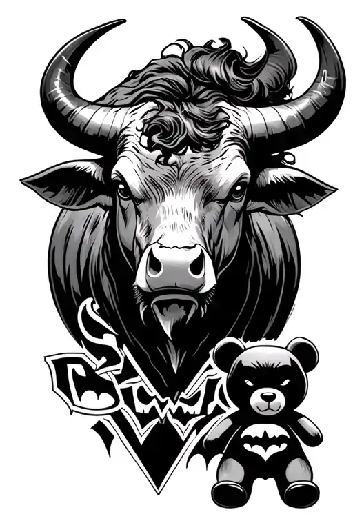 Taurus Bull With Virgo Zodiac Sign With Batman Logo And Teddy Bear