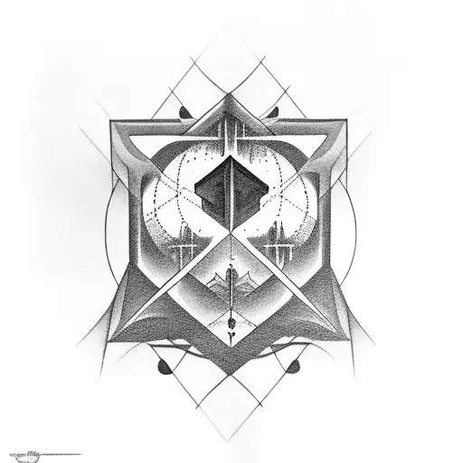 A Black-grey Tattoo Of A Waterfall With Sacred Geometric Symbols Representing Spiritual Energy