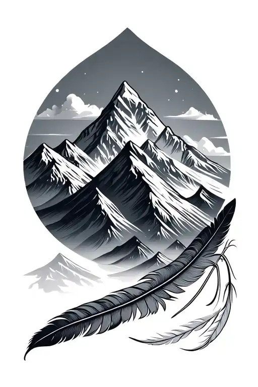 Large Mountain And Feathers Framing Bottom