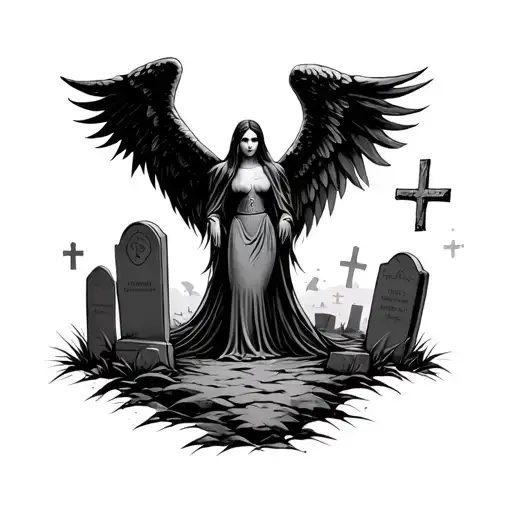 Dark Angel Graveyard Scene With Tombstones