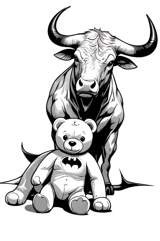Taurus Bull With Virgo Batman Logo And Teddy Bear