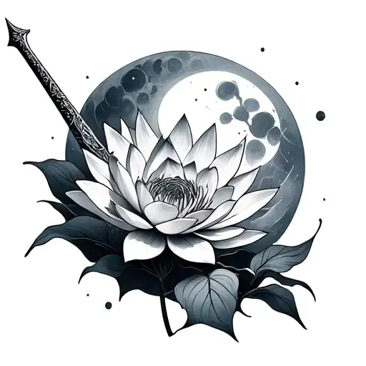 Ethereal Sword Moon Lotus Flower Rj Included Abstractly