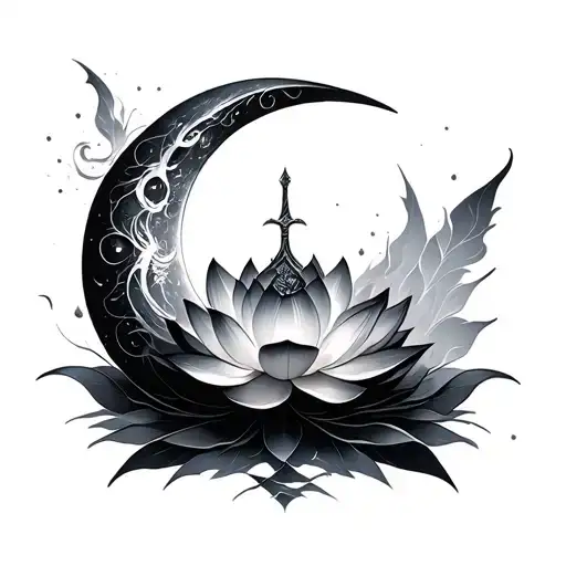 Ethereal Sword Crescent Moon Lotus Flower Rj Included Abstractly