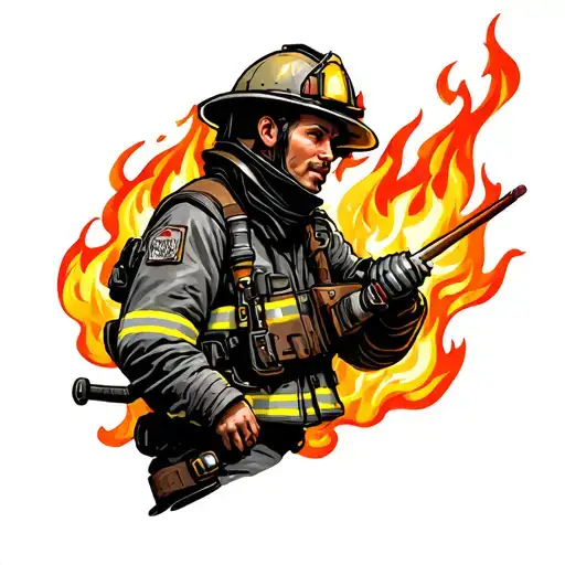 Firefighter Battling Flames