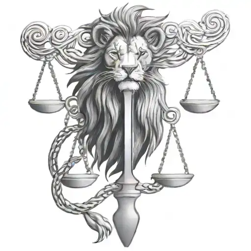 Lion Head Scales Of Justice Intertwined