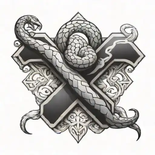 Cross With Snake Intertwined