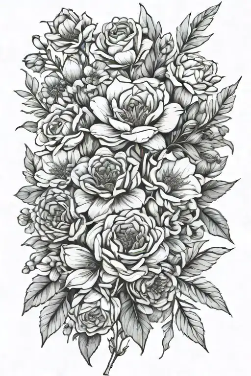 Birth Flower Bouquet Fine Line