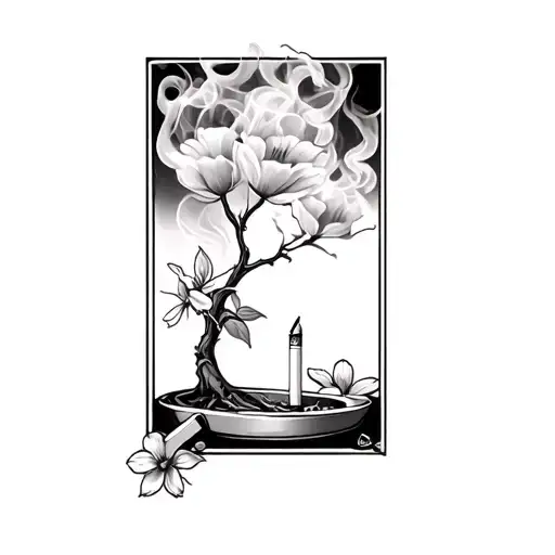 Cigarette In Ashtray Flower And Tree In The Smoke