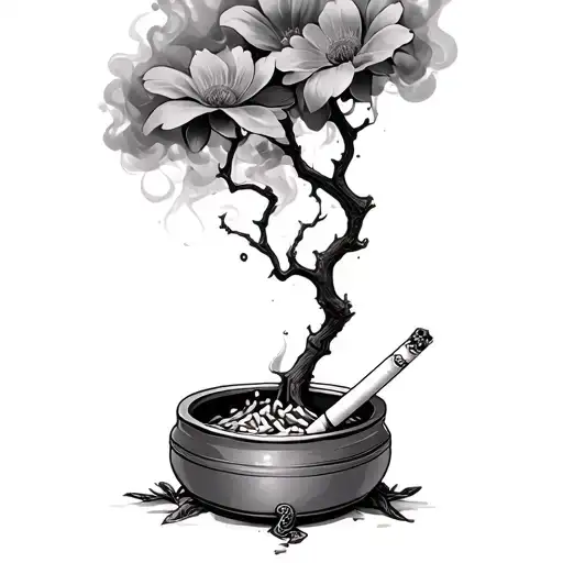 Cigarette In Ashtray Flower And Tree In The Smoke